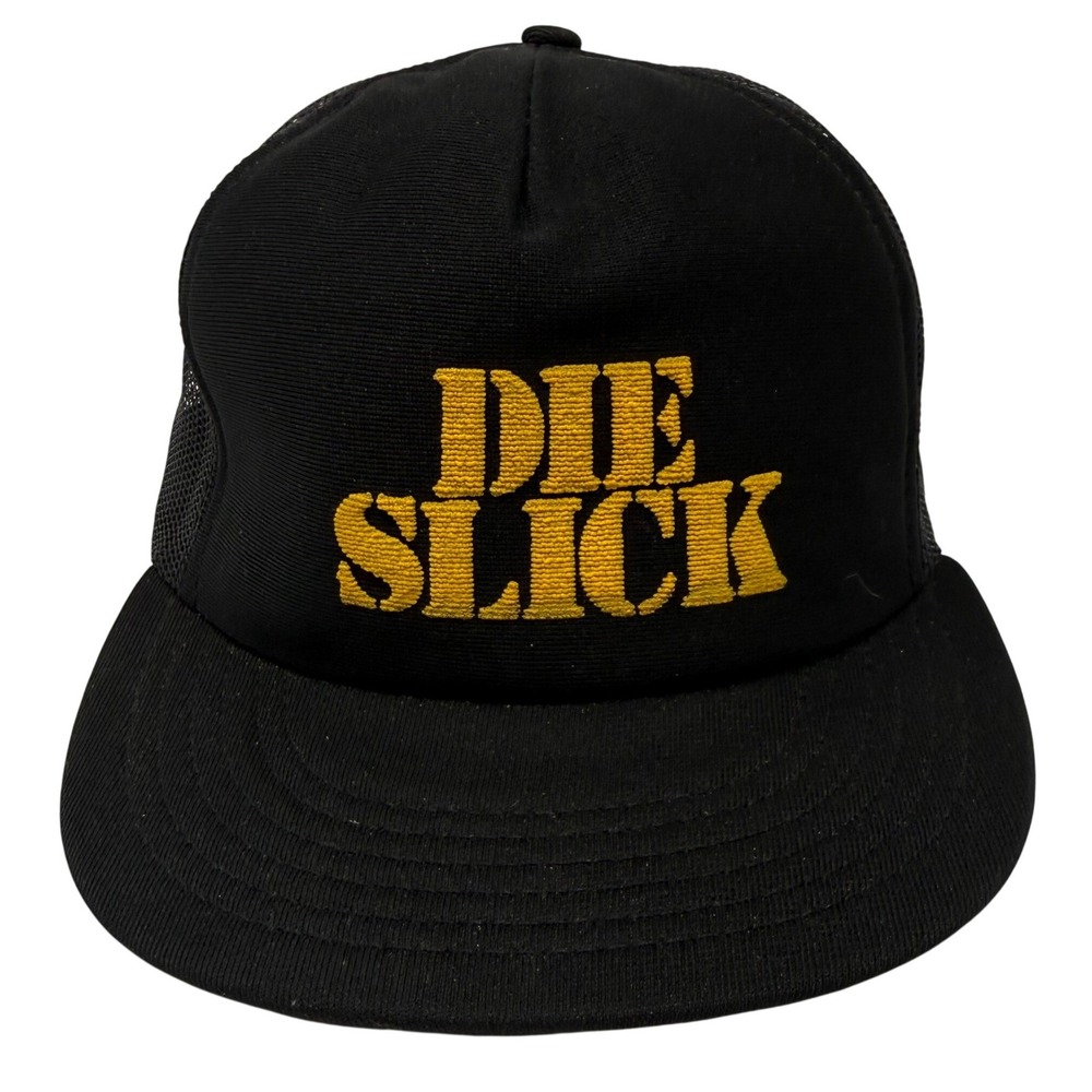 Die Slick Quaker Oil Trucker Hat Mens Black Vintage Snapback Made in USA Puff